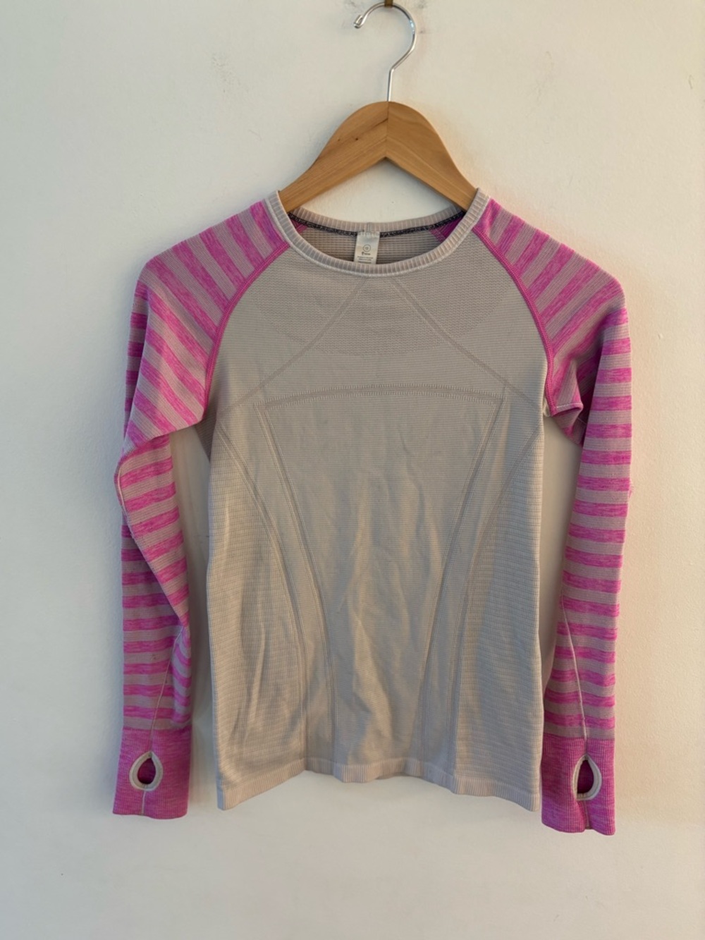 Ivivva by Lululemon, Long sleeved workout top, Size 12 kids, Beige & pink